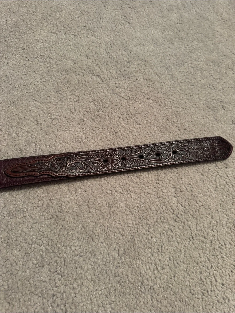 Nocona Vintage Tooled Brown Buffalo Leather Western Belt with Silver Buckle